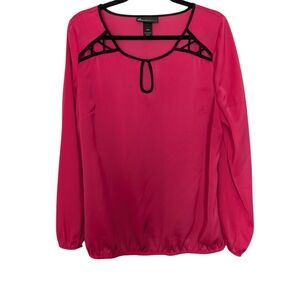Lane Bryant Hot Pink Long-Sleeve Blouse with Black Trim Sz.14/16